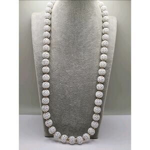 Vintage Monet White Openwork Bead Necklace Textured Gold Clasp 25 Inch